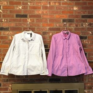 Eddie Bauer Long Sleeve Nylon Button Up Shirts (2) - Size L Active